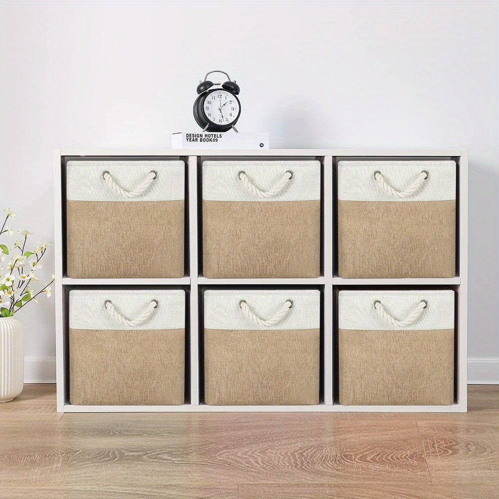 Organizador Plegable 3x con Asas Cesta de Almacenamiento de Tela para Estantes, Armarios y Alacenas Duradero y Ligero Organización del Hogar Color Caqui