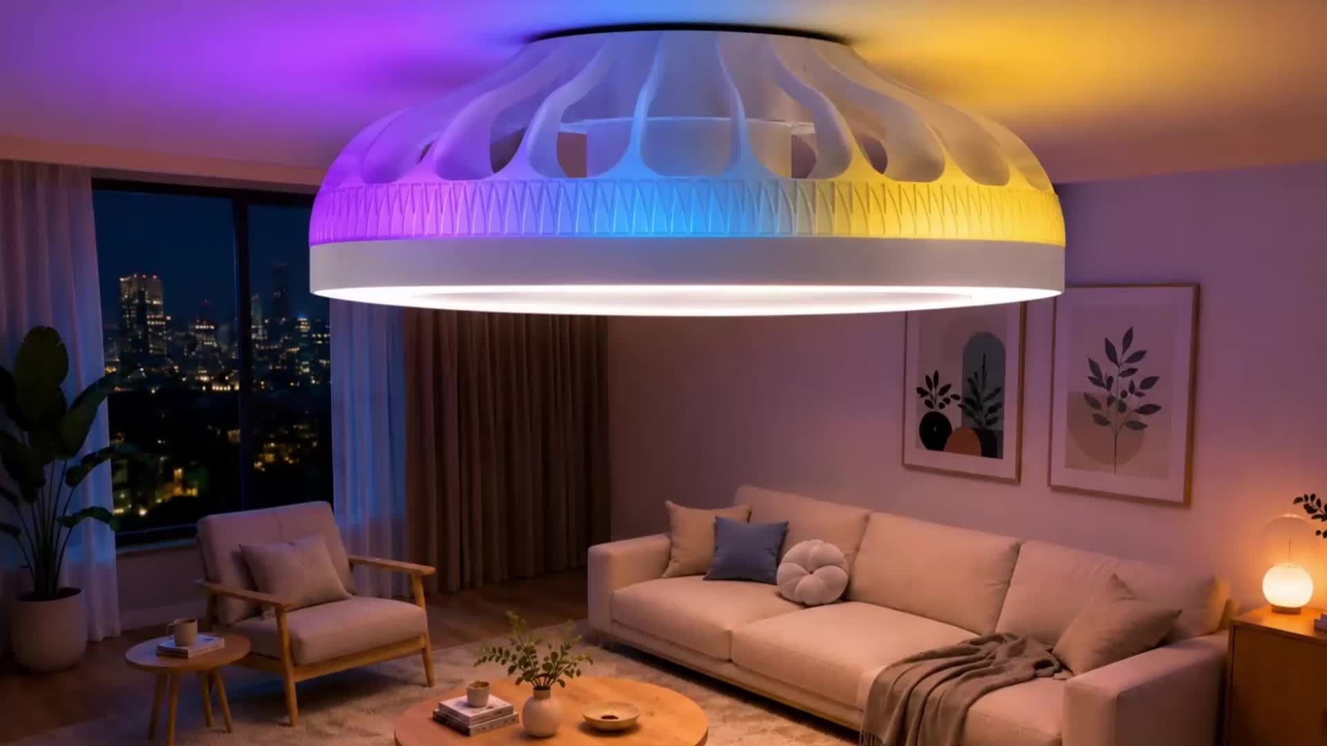 Ventilador de techo Ateroll con iluminación, diámetro 46 cm, ventilador de techo RGB con luz y control remoto, 6 niveles de viento, 3000 K - 6500 K, LED regulable, temporizador silencioso, luz de techo con ventilador para dormitorio, sala de estar