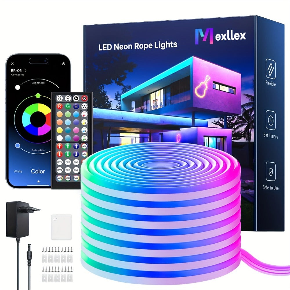Luces de cuerda neón, luces de cuerda LED flexibles con control de App/Control remoto, luces de cuerda multimodo, luces neón LED RGB, tira de luz neón LED para juegos con sincronización de música para decoración de dormitorio