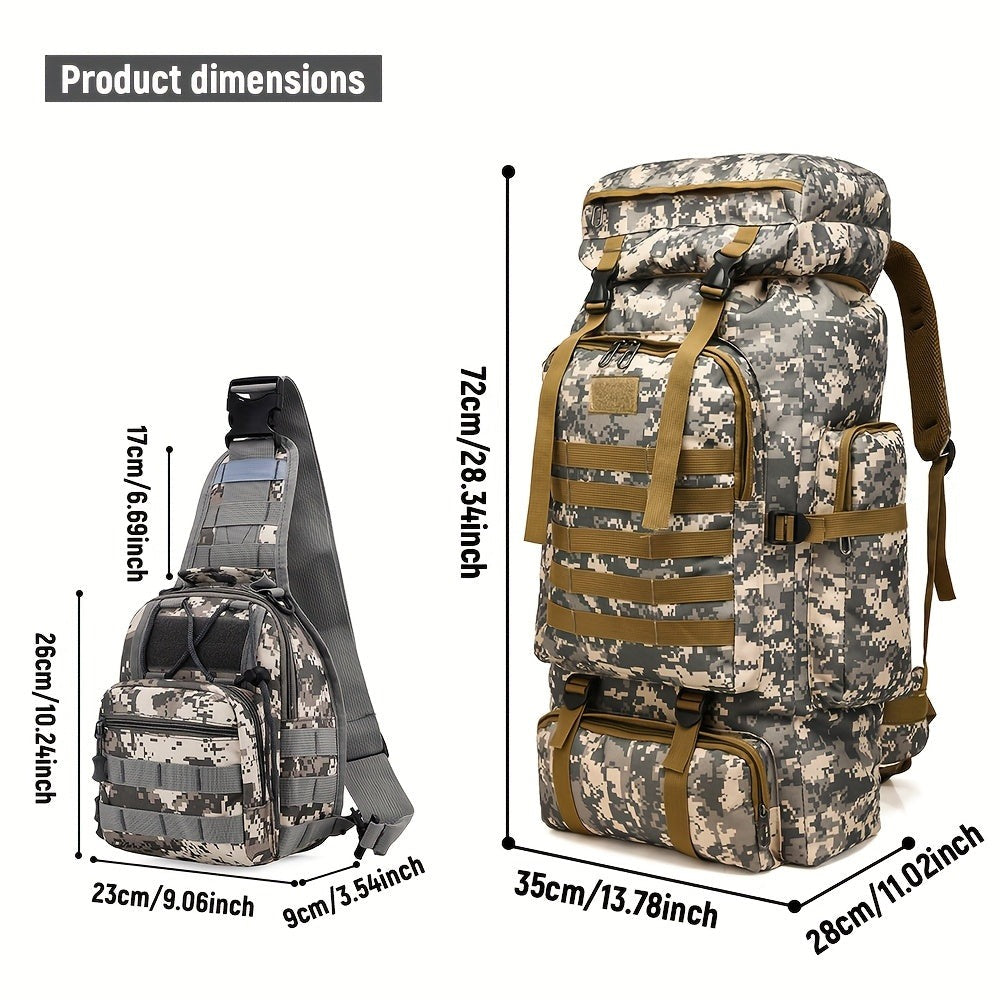 Un conjunto de dos piezas, una mochila para senderismo y montañismo