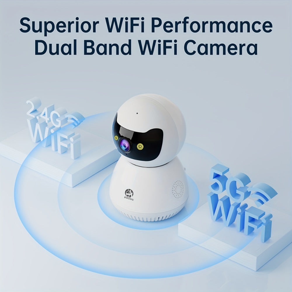 Cámara WiFi de doble banda 5G, monitoreo de seguridad sin varillas para el hogar 1080P - Cámara de seguridad con alarma y seguimiento giratorio de 355° con visión nocturna, control remoto por smartphone, un buen asistente de hogar para uso en interiores,