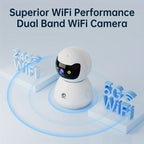 Cámara WiFi de doble banda 5G, monitoreo de seguridad sin varillas para el hogar 1080P - Cámara de seguridad con alarma y seguimiento giratorio de 355° con visión nocturna, control remoto por smartphone, un buen asistente de hogar para uso en interiores,