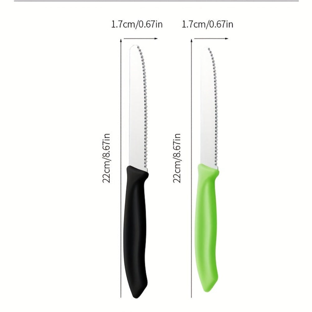 Día de la Asunción; Envío directo de la fábrica 12 piezas/juego Cuchillo de desayuno de colores mixtos, juego de cuchillos de bistec de acero inoxidable de alta gama, filo afilado, mango ergonómico, agarre cómodo, adecuado para 12 personas, adecuado para