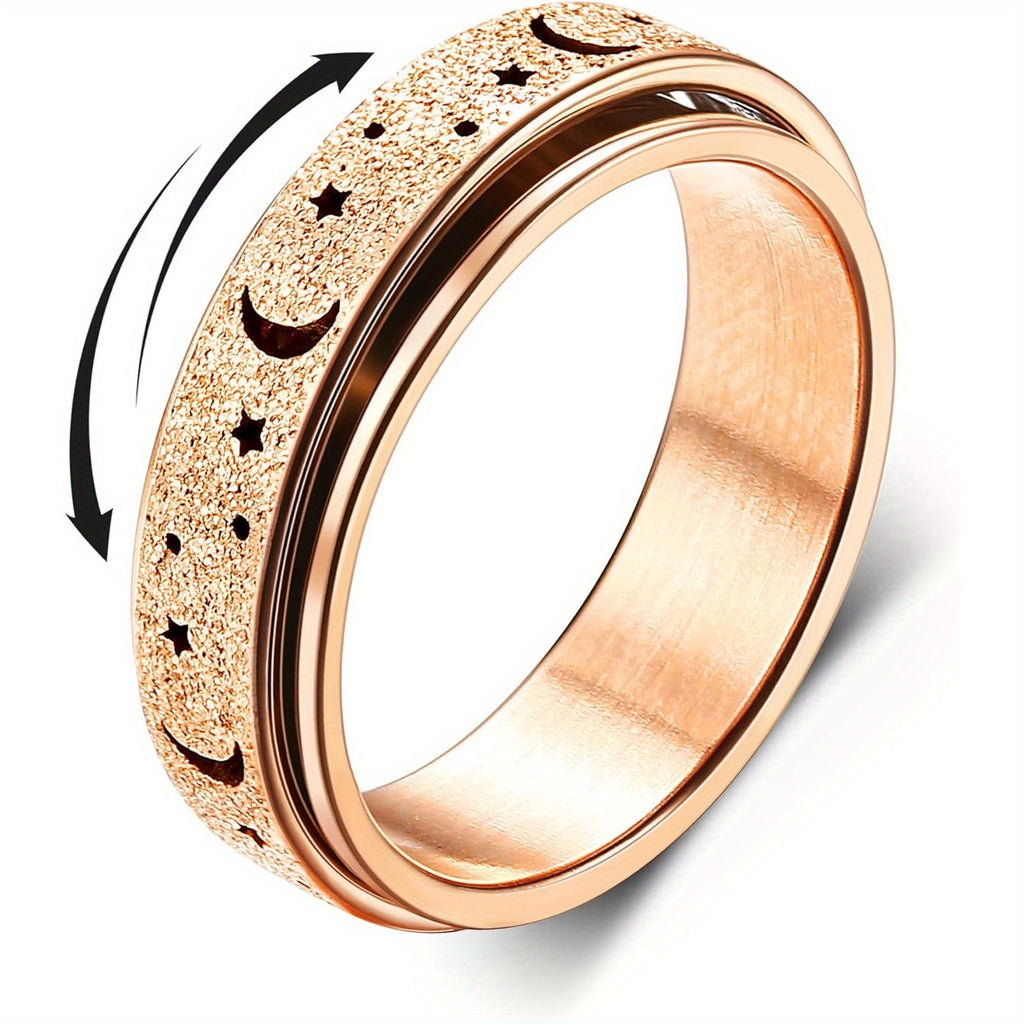 Anillos giratorios para la ansiedad, anillos spinner para el estrés, anillos antiestrés tipo banda para mujeres y hombres, anillos de rodillo de acero inoxidable, anillos de la suerte para preocupaciones, anillos antila ansiedad, tamaño luna y estrella J-