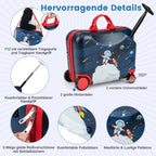 Juego de Equipaje Infantil de 2 Piezas + Mochila, Maleta con Ruedas de 12"+18" y Carcasa Impermeable, Equipaje para Niños y Niñas con Tema de Astronauta (Tema Astronauta)