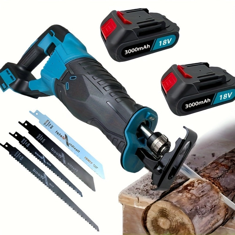 Sierra de vaivén, sierra eléctrica inalámbrica de 500 W con velocidad variable de 0-3500 RPM, 4 hojas, para cortar madera y metal, con 2 baterías de 3.0 A + cargador, para batería Makita