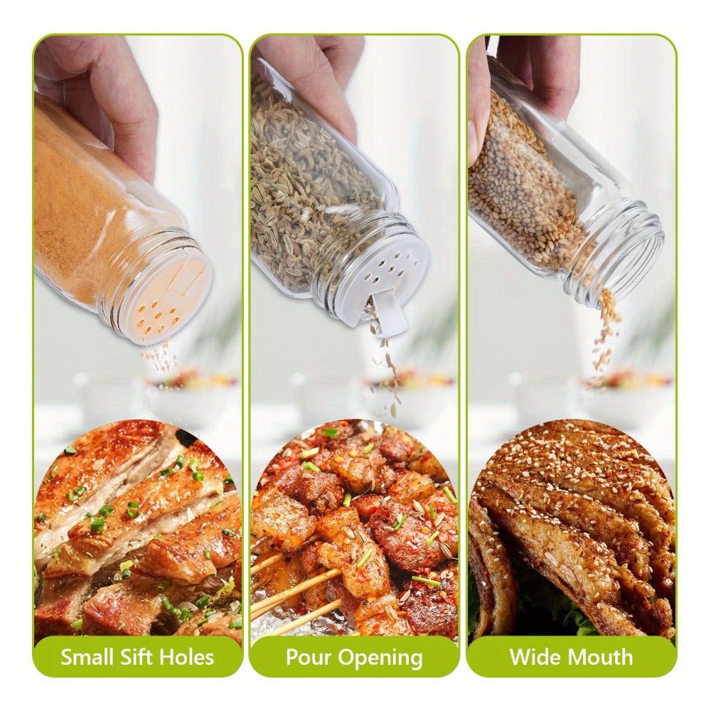 Juego de tarros para especias cuadrados Soontrans [12/24 piezas] con tapa, tarros para especias de 120 ml, agitadores de especias con pegatinas vacías, cepillo de limpieza, colador