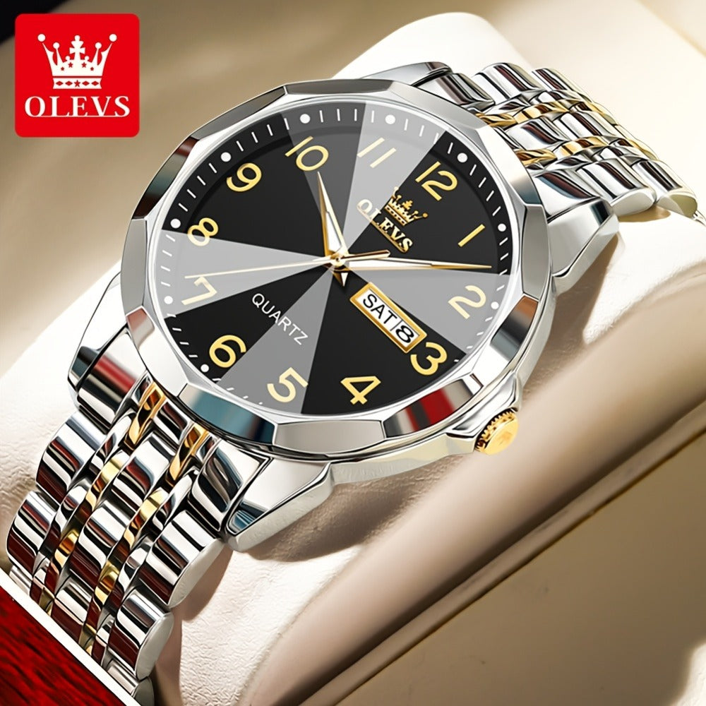 Reloj Luminoso OLEVS para Hombres con Fecha - Reloj de Vestir Analógico/Digital, Manecillas Luminosas e Indicador de Fecha, Reloj de Acero Inoxidable Minimalista para Negocios y Atuendos Informales - Esfera Azul/Negra/Blanca, Regalo Ideal de Navidad para