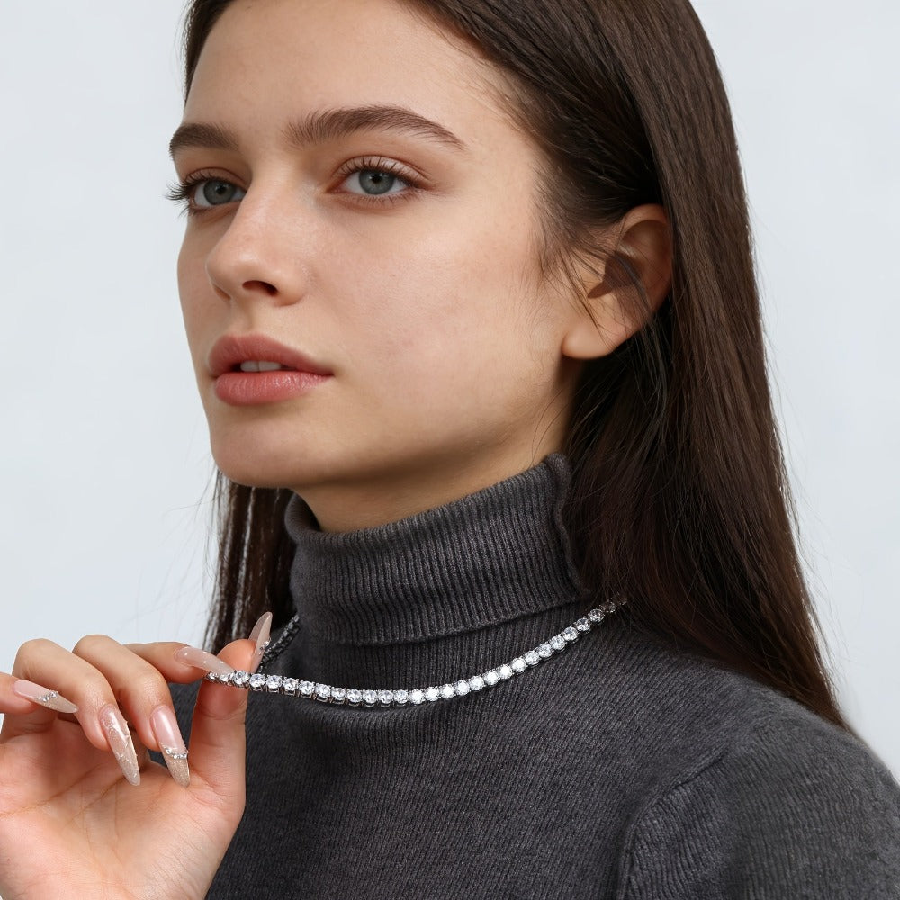 Joyería de plata 925 para mujer, cadena de tenis con pedrería completa, collar de moissanita de 0.3 quilates, lujo ligero y brillante, accesorios de diseño de nicho de alta gama, el mejor regalo para Navidad, San Valentín, cumpleaños o cita nocturna, con