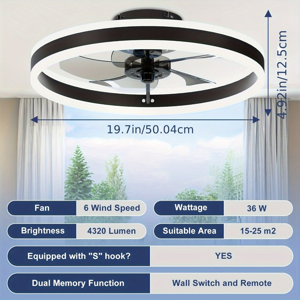 Ventilador de techo con luz y aplicación para dormitorio y sala de estar | Control Remoto