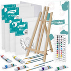 Set de Pintura Artística Grande para Pintar con Caballete de Mesa de Madera de 50 CM y 4 Lienzos de 24X30 y 25X25 CM. El Set También Incluye 12 Colores de Pinturas Acrílicas de 12 ML Cada, 6 Pinceles y una Paleta de Pintura. Este Es un Set Artístico Compl