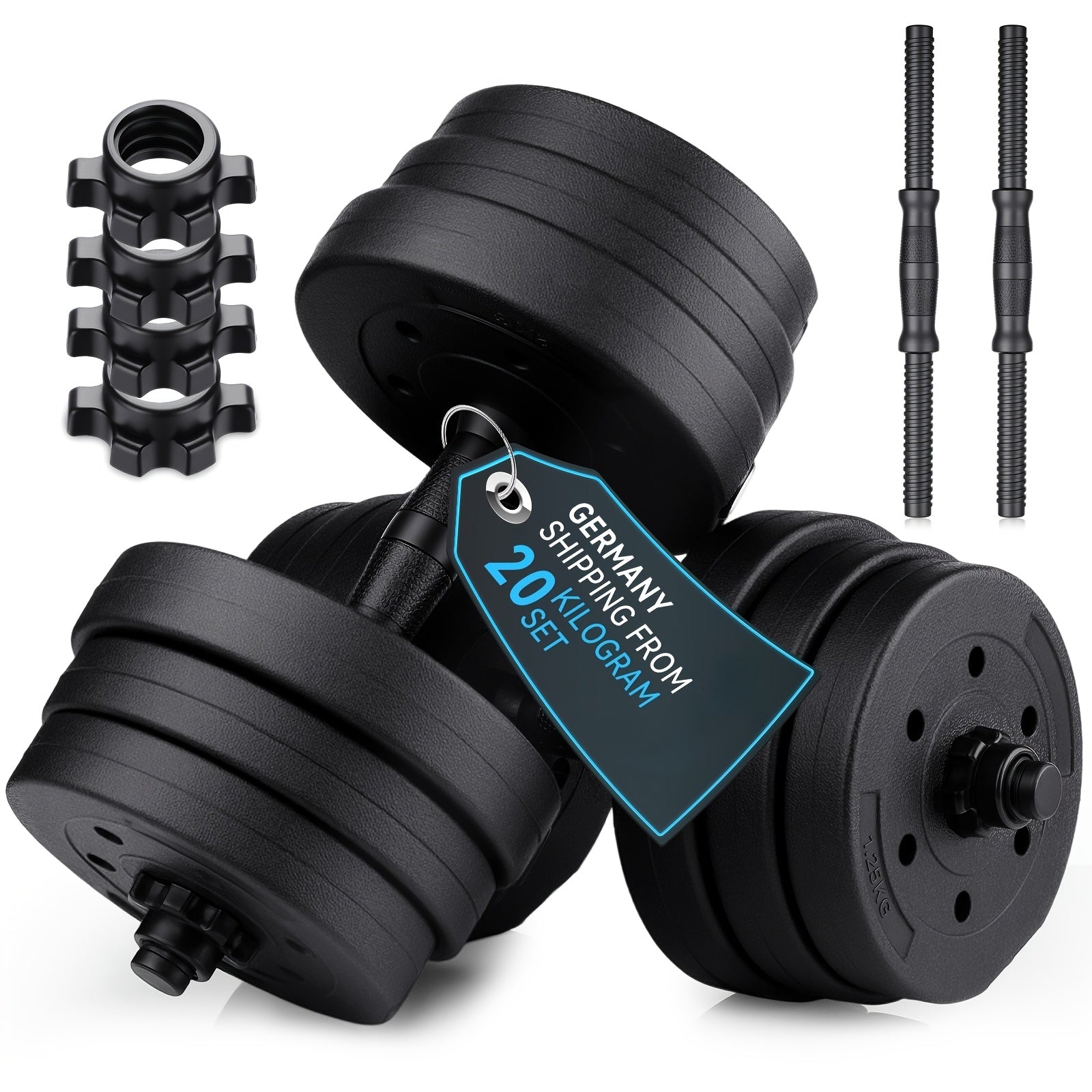 Juego de mancuernas ajustables 2 en 1 de 30 kg | Juego de mancuernas y barra | Equipo de gimnasio en casa para entrenamiento de fuerza, desarrollo muscular, ejercicios de brazos y fitness de cuerpo completo | Diseño que ahorra espacio para entrenamientos