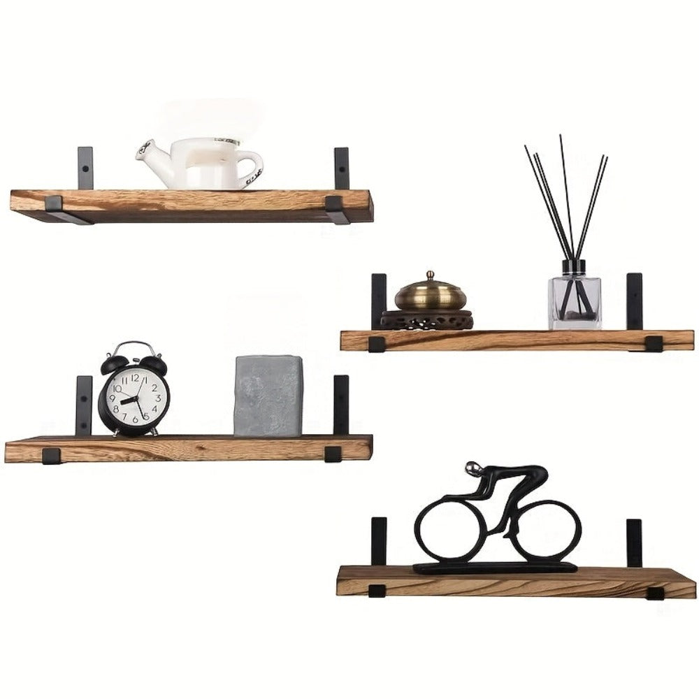 Juego de 4 Estantes de Pared de Madera Rústica, Marrón, Adecuados para Estantes Flotantes en la Cocina, Dormitorio y Sala de Estar, Estantes Flotantes