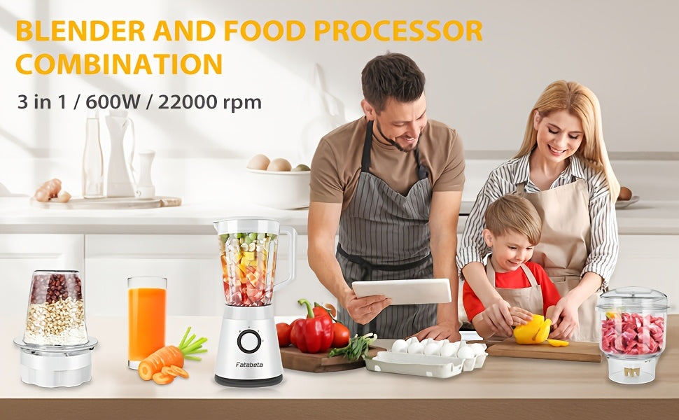 Batidora de Gran Capacidad de 1500ML, Procesador de Alimentos 3 en 1, Picadora de Carne, Licuadora para Cocina Casera y Verduras, Jugos Saludables para el Hogar, Smoothie, Sorbete, Batido, Ice Slushie