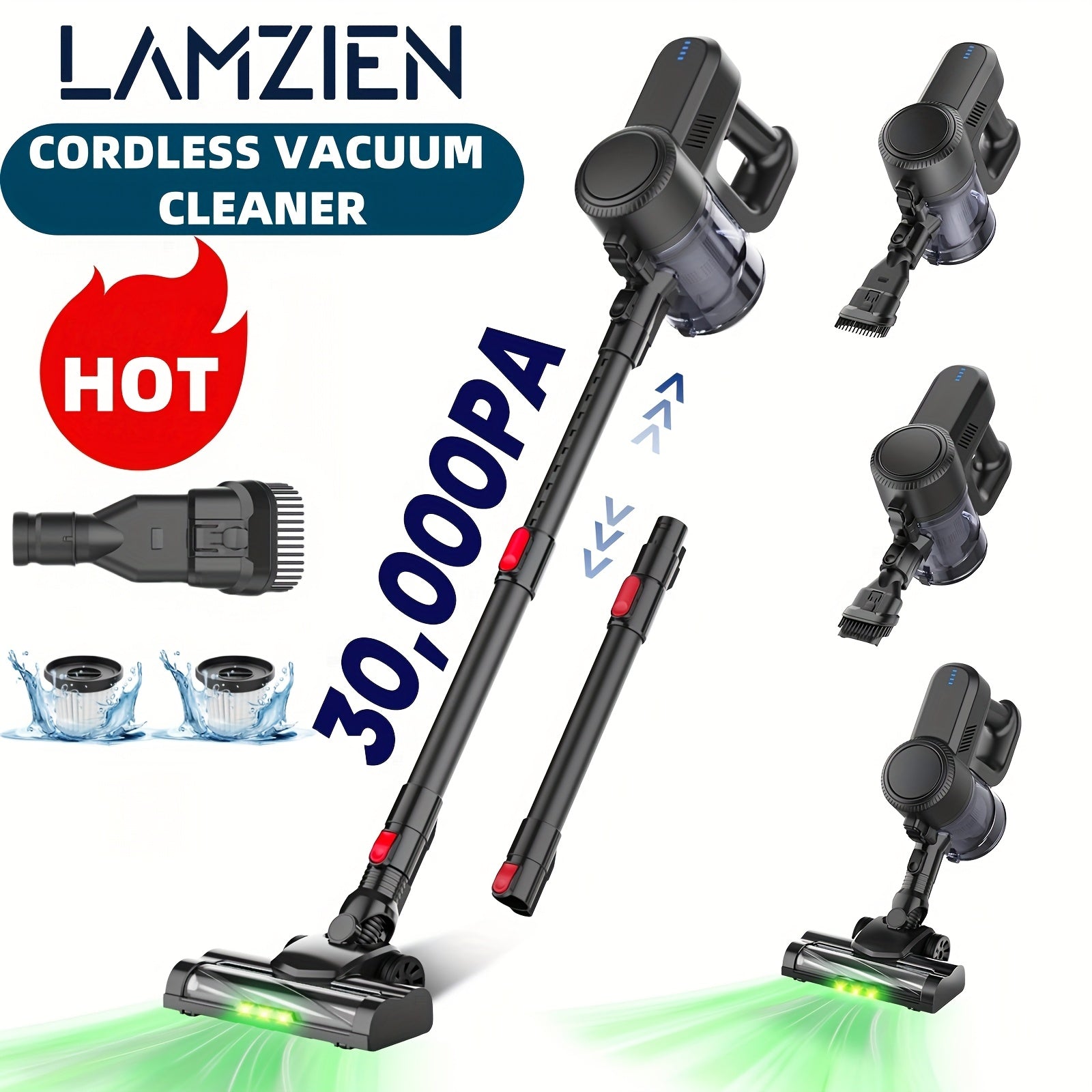 Aspiradora Inalámbrica 30Kpa de Succión, Potente y Ligera, 40 Minutos Recargable, Desempolvado con un Clic, 220-240V, Diseño Vertical para Alfombra, Piso, Pelo de Mascotas, Limpieza de Pisos, Aspiradora Moderna, Construcción Duradera, Limpiador de Alta Ca