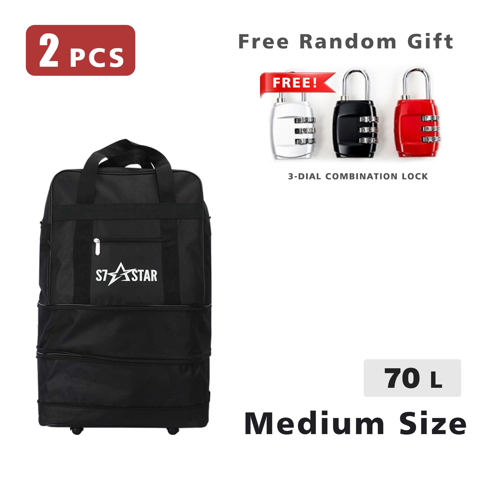 Maleta de Viaje de Tamaño Múltiple con Candado de Seguridad de Regalo | Juego de 2 Piezas (1 Maleta + 1 Candado) | Capacidades: 50L, 70L, 100L, 150L | Resistente para Trabajo, Festivales, Viajes