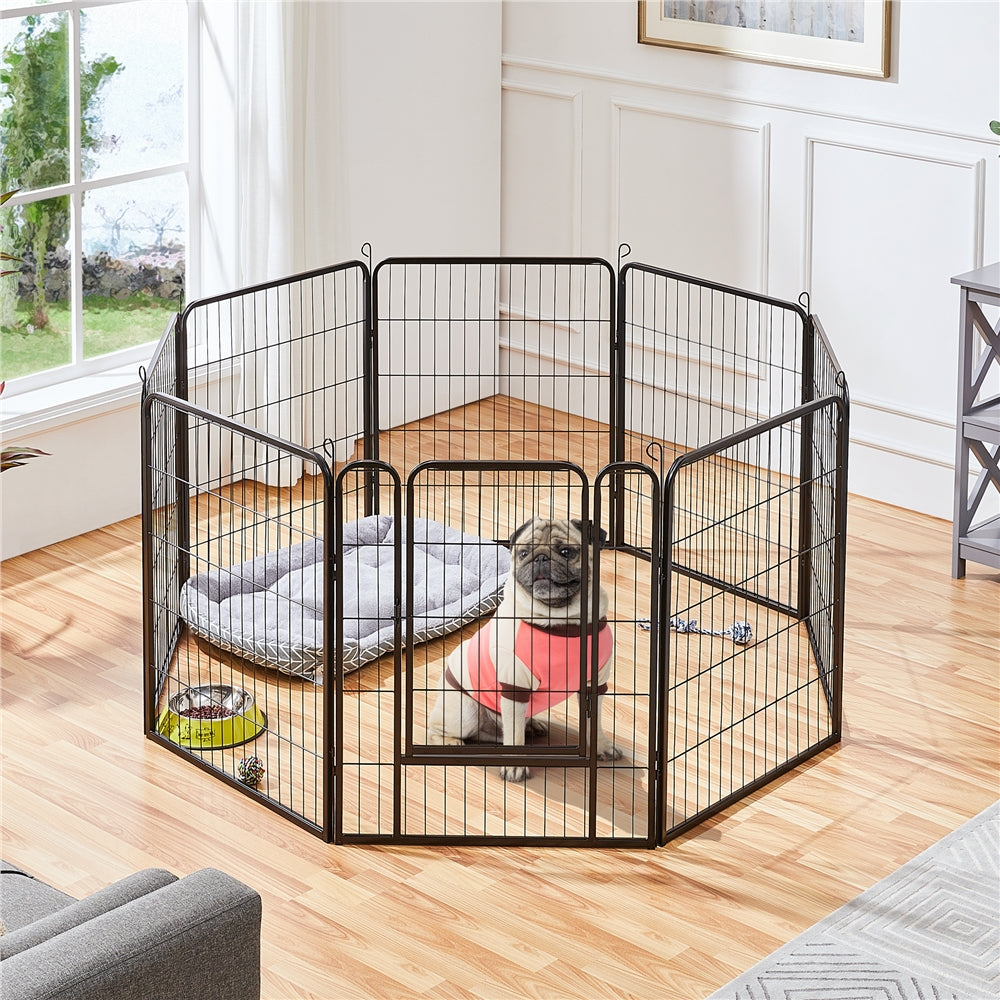 Corral para cachorros Costoffs de 65 cm de ancho x 80 cm de alto con paneles de malla, recinto plegable para perros con puerta y estacas de sujeción para uso en interiores y exteriores