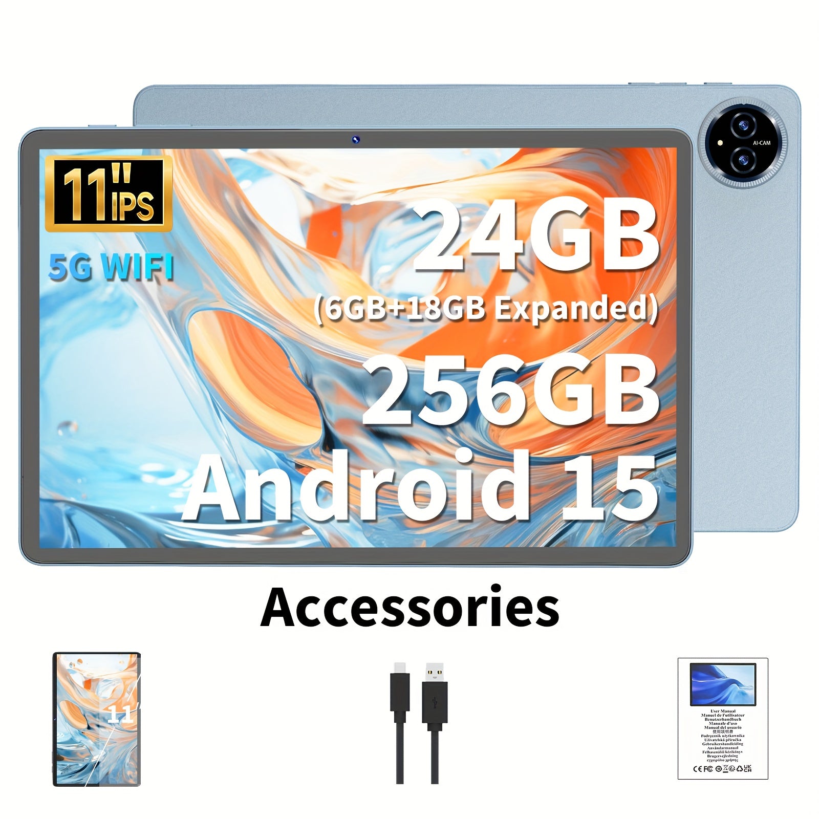Tablet | Tablet QDDQ 2026 Android 15, 11 pulgadas, 256GB de almacenamiento, 24GB (6GB+18GB Expandido) de RAM, 8000Mah, Tablet 2-en-1 con Teclado