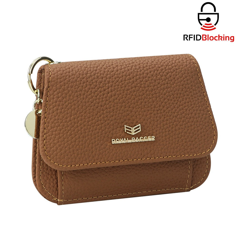 Royal Bagger Cartera Corta de Cuero Auténtico de Vaca para Mujer, Monedero con Bloqueo RFID, Múltiples Ranuras para Tarjetas y Llavero 2443