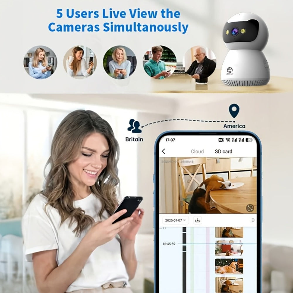 Cámara de seguridad inalámbrica para interiores compatible con Wifi de doble banda 2.4G/5G, equipada con cámara Pan-Tilt de 360°, con seguimiento de movimiento y visión nocturna a todo color, ideal para monitoreo del hogar o cámara para mascotas