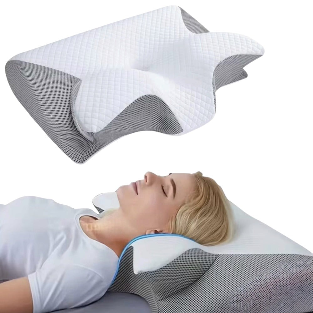 Almohada Cervical, 2 en 1 Almohada Ergonómico Espuma de Memoria Almohada para Soporte de Cabeza/Cuello/Hombro, Relajación y Alivio del Estrés, 60x40x12/14cm