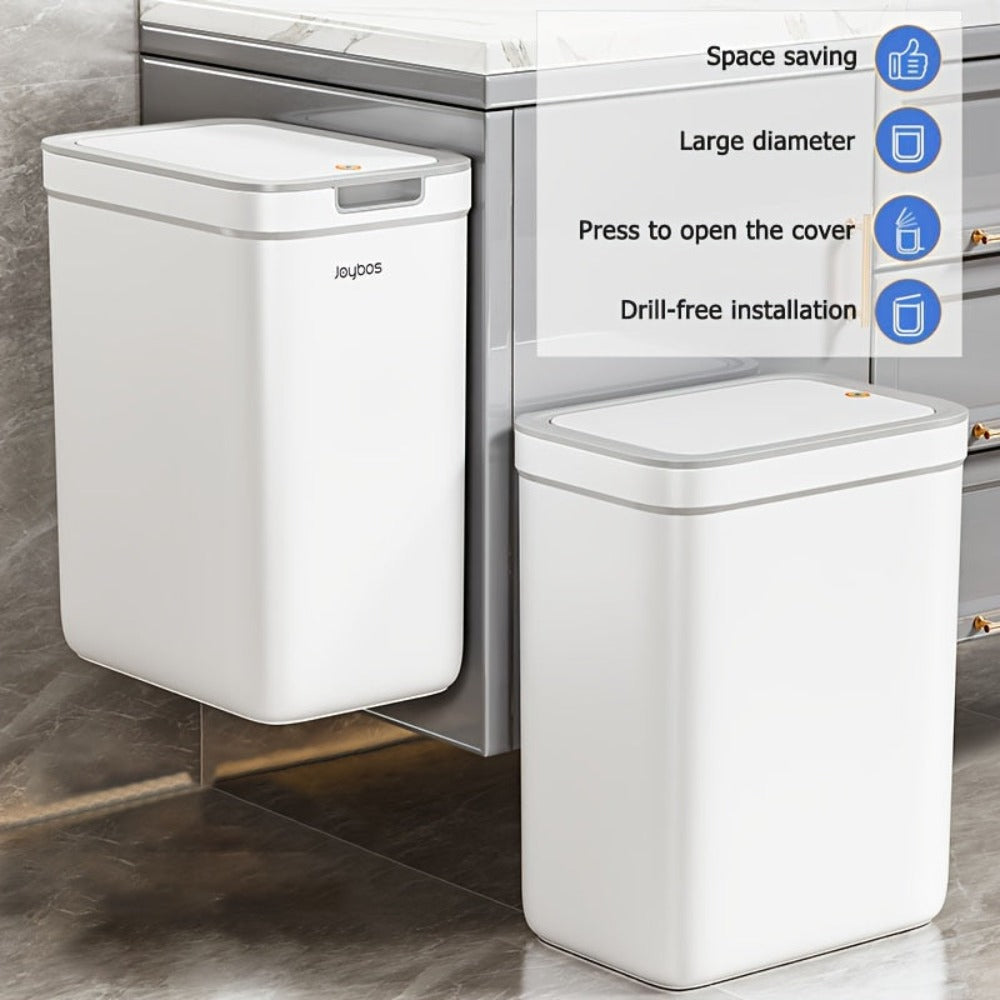 Joybos Cubo de Basura para Baño Montado en la Pared 9L con Tapa - Diseño Ahorrador de Espacio y Sellante contra Olores, Fácil Instalación sin Necesidad de Electricidad