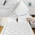 Colchón Topper Delgado de Calidad Hotelera de Lujo con Bandas Elásticas en las Esquinas, Tela Transpirable, Relleno de Poliéster 1000GSM, Cómodo y Cálido, Lavable a Máquina, Blanco, Diseño Acolchado en Cuadros Diamante, Tamaño Completo, Diseño de Caja