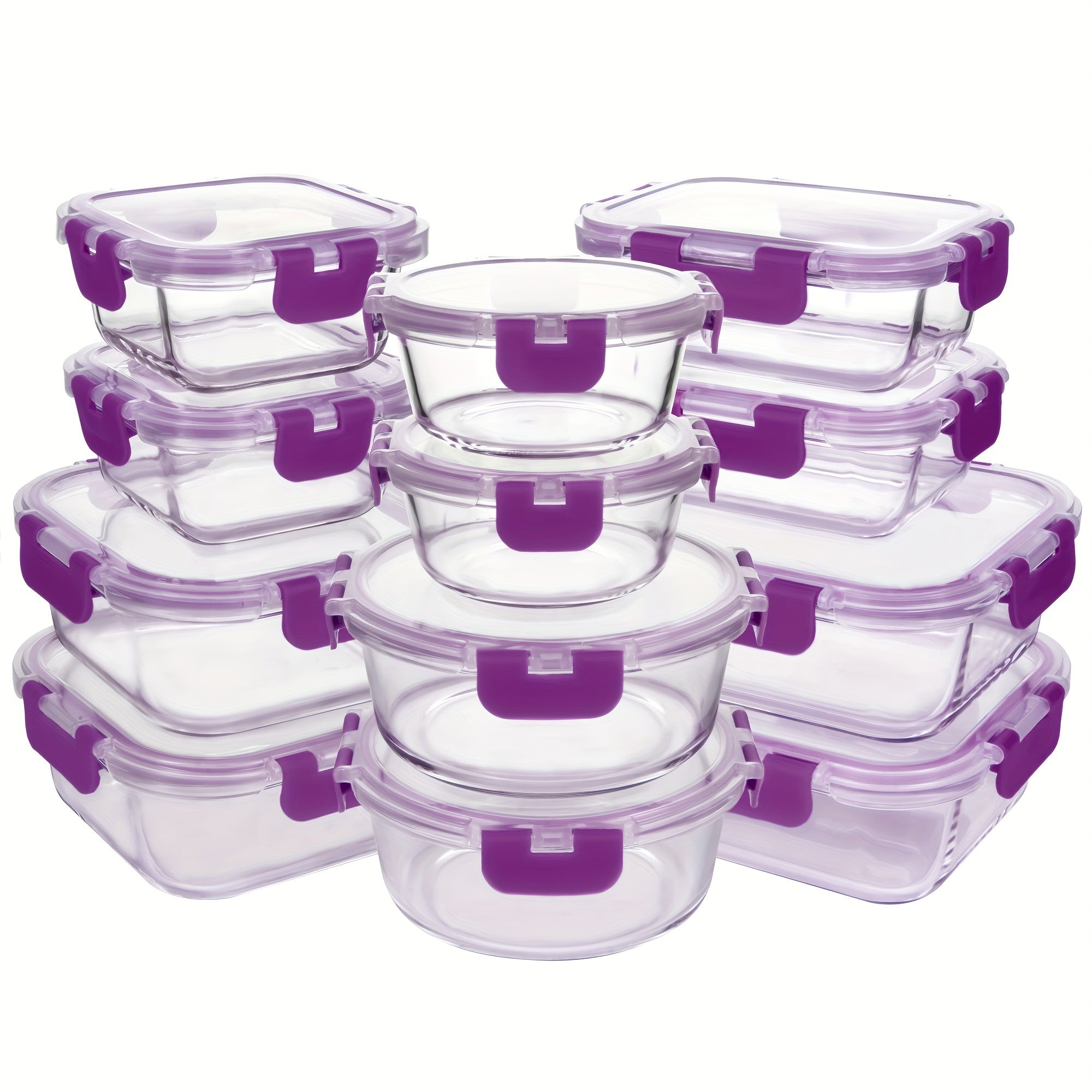 12 Paquete de Contenedores de Vidrio para Alimentos con Tapas Herméticas de Cierre a Presión - Contenedores Rectangulares para Preparación de Comidas, Aptos para Microondas y Lavavajillas, Diseño Apilable y Ahorrador de Espacio para Almacenamiento de Alim