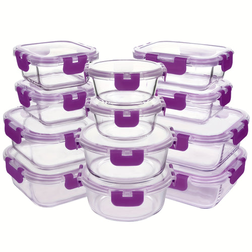 12 Paquete de Contenedores de Vidrio para Alimentos con Tapas Herméticas de Cierre a Presión - Contenedores Rectangulares para Preparación de Comidas, Aptos para Microondas y Lavavajillas, Diseño Apilable y Ahorrador de Espacio para Almacenamiento de Alim