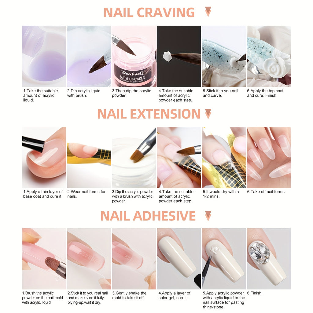 Kit de acrílico para principiantes con colores nude, transparente y rosa intensa, incluye herramientas para uñas, polvo de acrílico con glitter, líquido acrílico, lámpara LED y juego de taladro para extensión de uñas