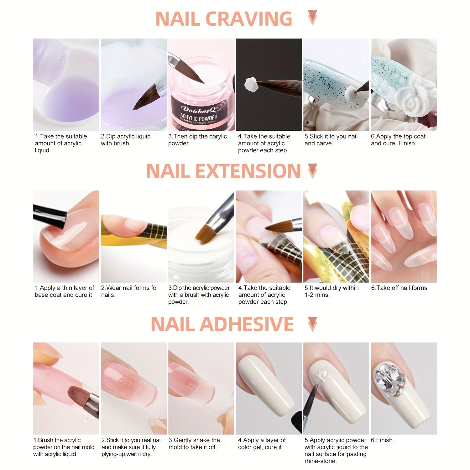 Kit de acrílico para principiantes con colores nude, transparente y rosa intensa, incluye herramientas para uñas, polvo de acrílico con glitter, líquido acrílico, lámpara LED y juego de taladro para extensión de uñas