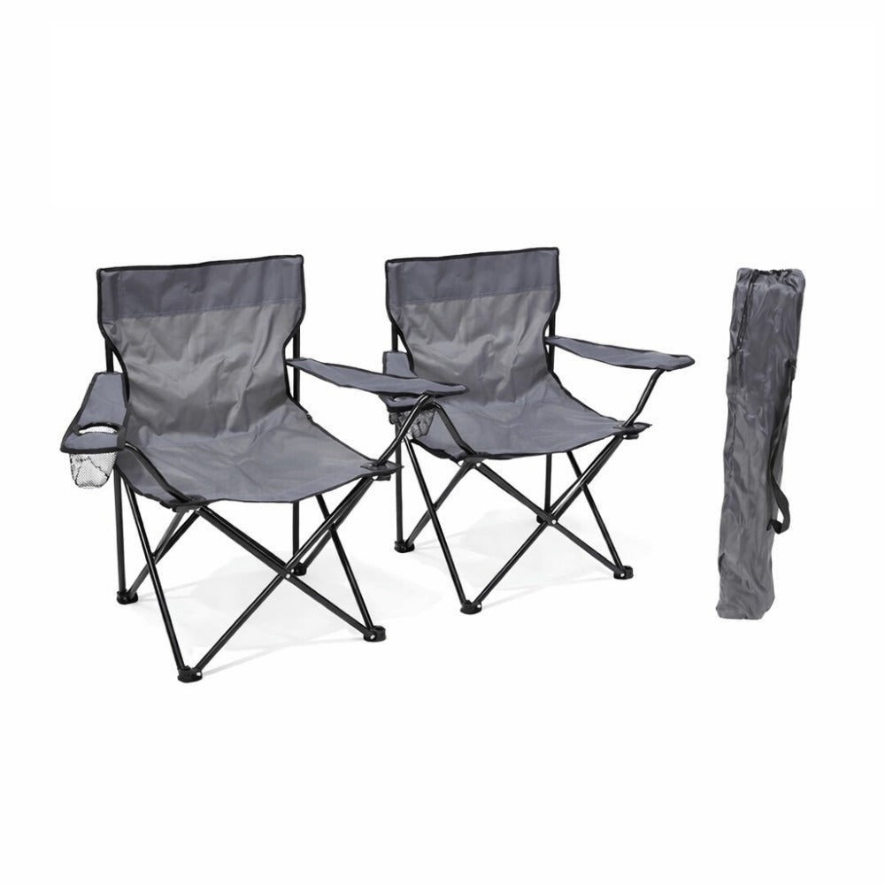Pack de 2 Sillas de Camping Plegable, Silla Portátil Resistente para Exterior, Jardin, Playa, Terraza, Con Reposabrazos, Fácil Transporte 80x45x80cm