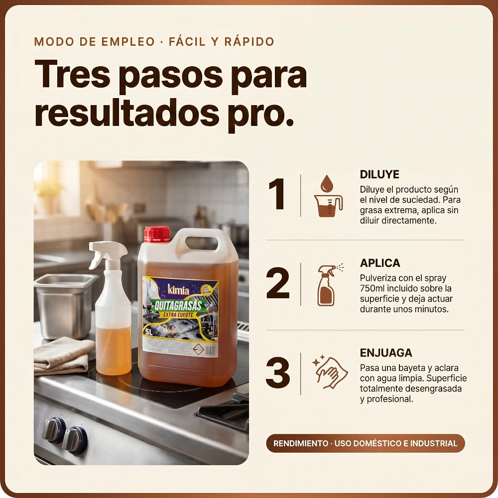 KIMIA - Quita Grasas Extra Fuerte 5L | Quitagrasas Concentrado | Desengrasante Profesional | Potente y Versátil | Desengrasante para Diversas Superficies | Alta Eficacia