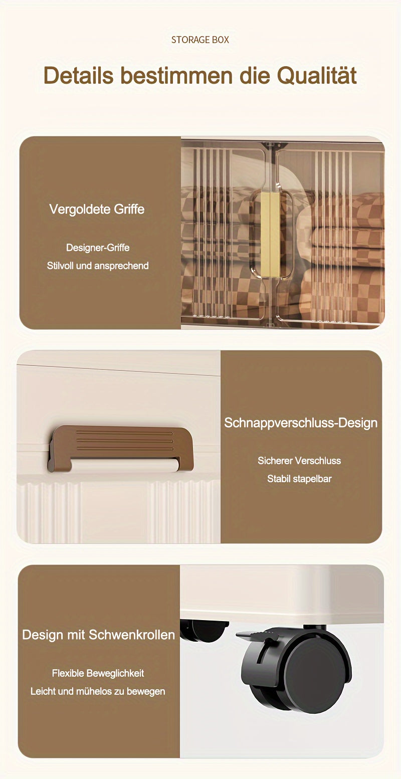Armario de almacenamiento plegable extragrande de 74 cm, organizador apilable de 3/4/5 niveles con ruedas, puertas transparentes, manijas en tono dorado y cierre magnético para el hogar, oficina, cocina, baño y despensa