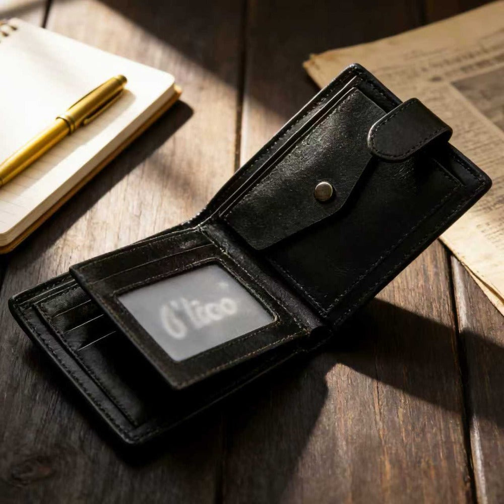 Cartera corta de cuero desgastado retro elegante para hombre – Monedero con cierre a presión y ventana para identificación para desplazamientos diarios, reuniones de negocios y salidas informales