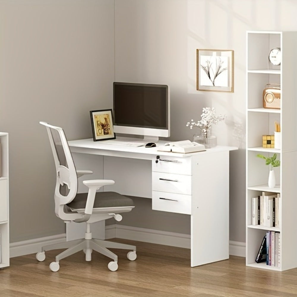 1pc Escritorio de Oficina 120x60cm, Mesa para Computadora con 3 Cajones, Banco de Trabajo Ergonómico, Adecuado para Oficinas, Dormitorios y Estudios