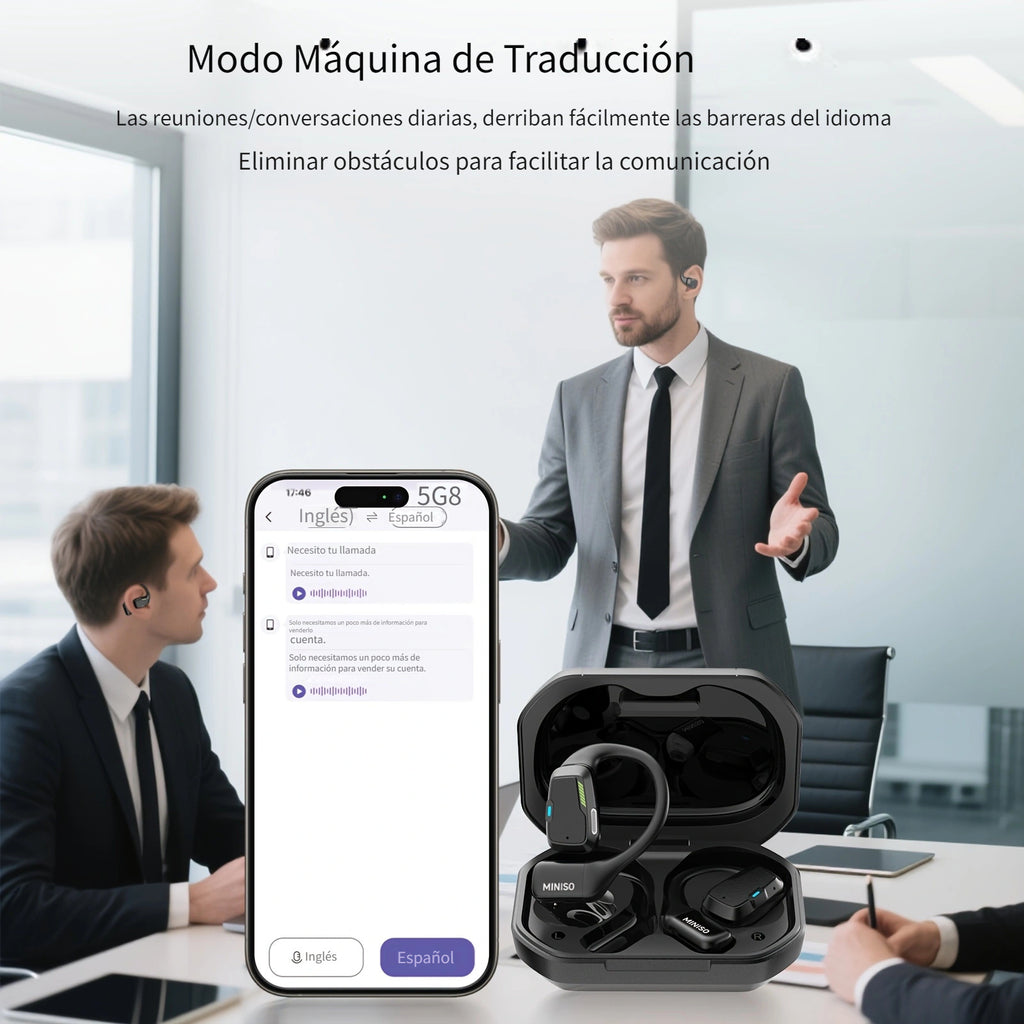Auriculares Bluetooth | MINISO M98 Auriculares Inalámbricos con Traducción AI - Diseño Abierto, Soporta 135 Idiomas en Tiempo Real, Pantalla HD a