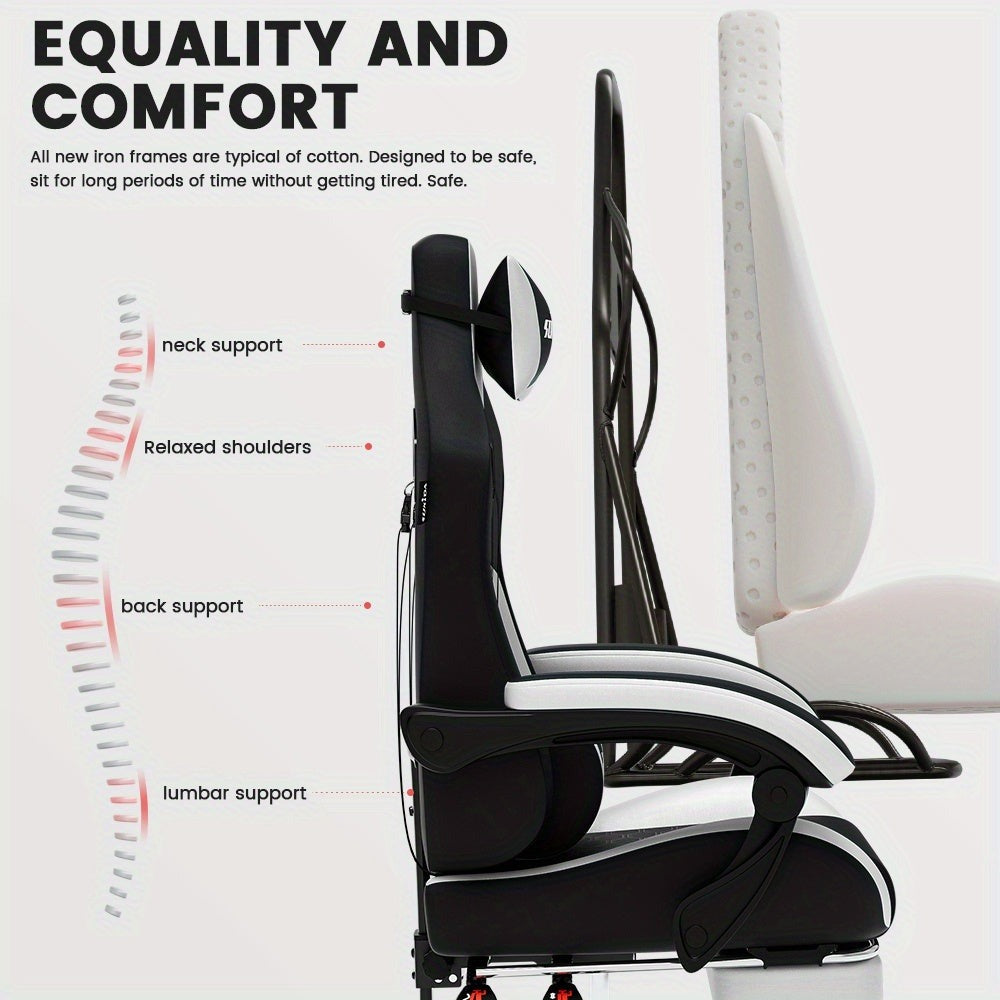 Silla Gaming, Silla Esports, Silla Gaming Ergonómica con Reposapiés, Silla Gaming de Carreras con Reposacabezas Ajustable, Silla de Ordenador con Altura Ajustable y Soporte Lumbar, Adecuada para Oficina en Casa y Gaming, Beige, Azul, Negro, Rojo, Naranja