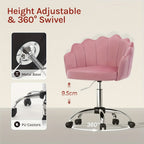 1 Silla de oficina para el hogar, Silla de escritorio, Silla de maquillaje, Silla de terciopelo con respaldo en forma de pétalo - Cómoda y hermosa, Silla giratoria con ruedas, Altura de silla ajustable, Base de metal, Fácil de montar
