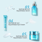 QUIYUM AquaVitalize Set de Cuidado Facial para Mujeres - Dos Juegos de 10 Piezas, Rutina Hidratante y Nutritiva de Día y Noche, con Vitamina C, Glicerina, etc. - Adecuado para Piel Seca, Normal y Mixta - Hipoaergénico - Regalo Perfecto