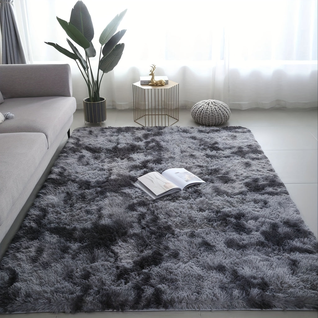Alfombra Grande de Felpa, 160 X 230Cm, Alfombra Rectangular de Felpa Gris Claro y Negra Teñida Anudada, Antideslizante y Esponjosa, Alfombra de Dormitorio de Felpa Súper Suave y Esponjosa, Adecuada para Dormitorios y Salas de Estar