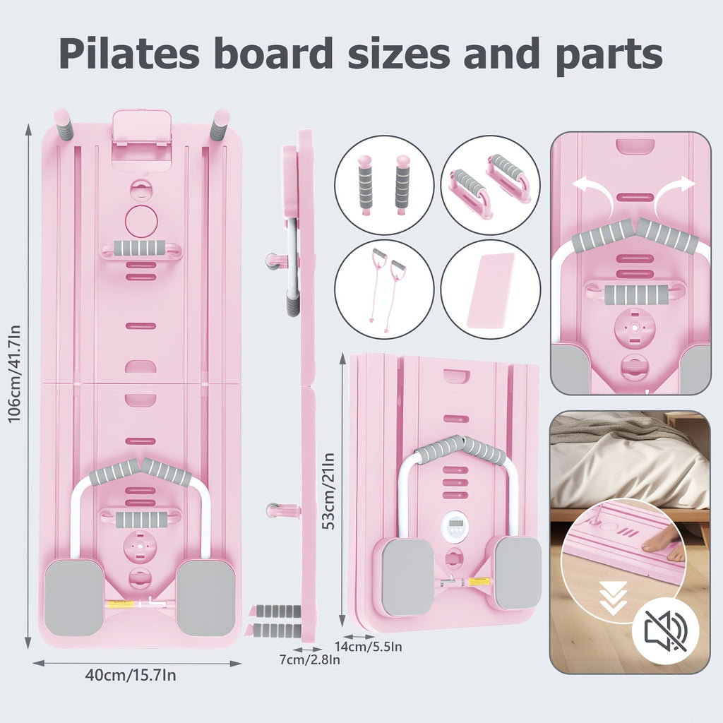 Tabla de Pilates Yoga Plegable | Set de Gimnasio Multifuncional para el Hogar con Temporizador, 2 Manijas de Resistencia, 2 Cuerdas de Tensión, Barra de Flexiones y Plataforma de Equilibrio | Entrenamiento de Core y Fuerza para Mujeres y Principiantes, En