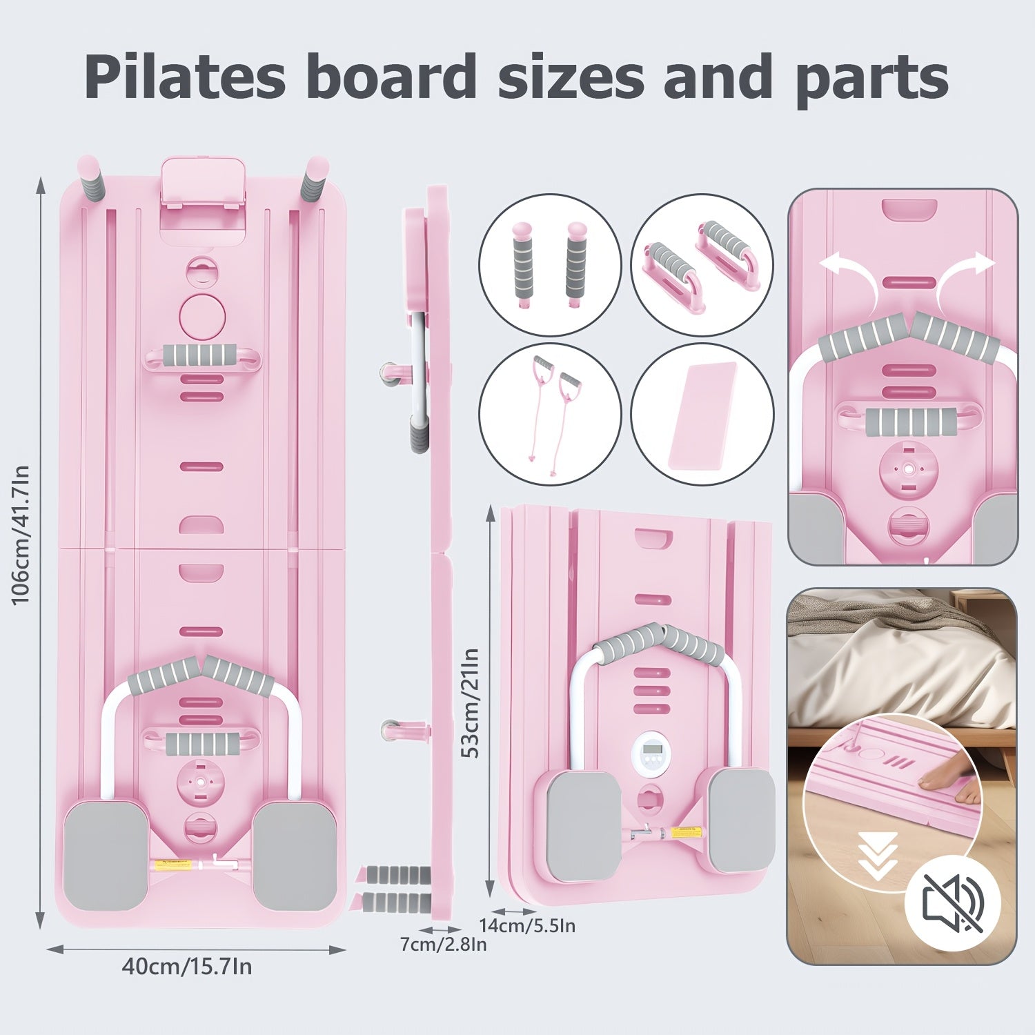 Tabla de Pilates Yoga Plegable | Set de Gimnasio Multifuncional para el Hogar con Temporizador, 2 Manijas de Resistencia, 2 Cuerdas de Tensión, Barra de Flexiones y Plataforma de Equilibrio | Entrenamiento de Core y Fuerza para Mujeres y Principiantes, En