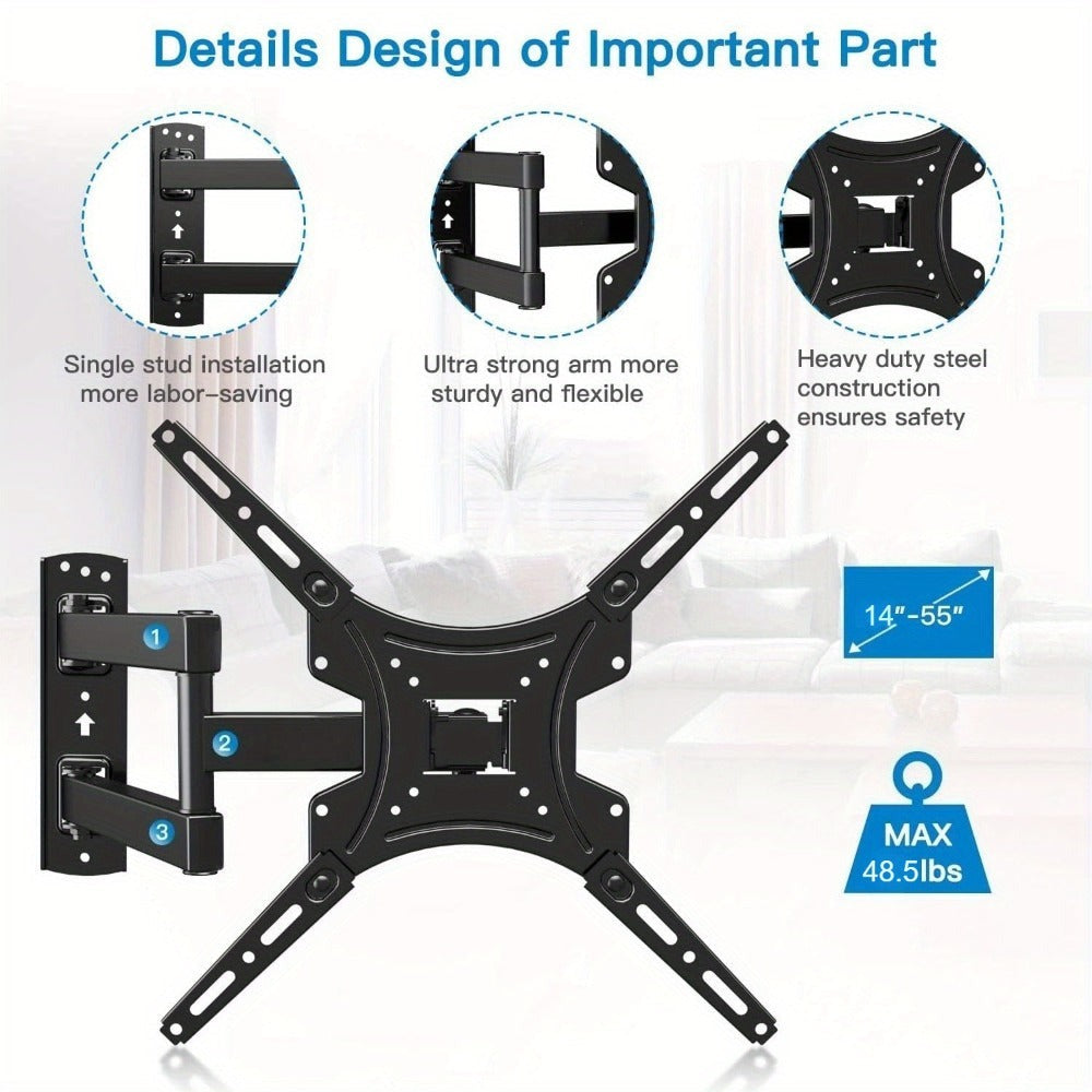 Soporte de pared para TV ajustable de 22KG con soporte de pantalla giratorio y inclinable, máximo VESA 400X400, adecuado para TVs y monitores de 14-55 pulgadas (modelo NS-117B-2)
