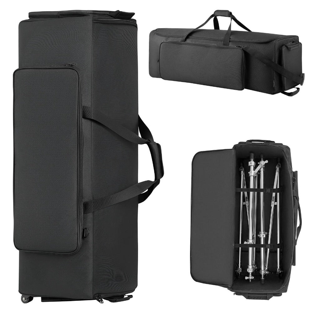 Bolsa para herrajes de batería VEVOR con ruedas, 1680D, bolsa de transporte para equipo de batería, estuche de transporte con asa resistente, cremallera duradera, ruedas de PVC suaves, múltiples bolsillos, para herrajes y accesorios de soporte, negro