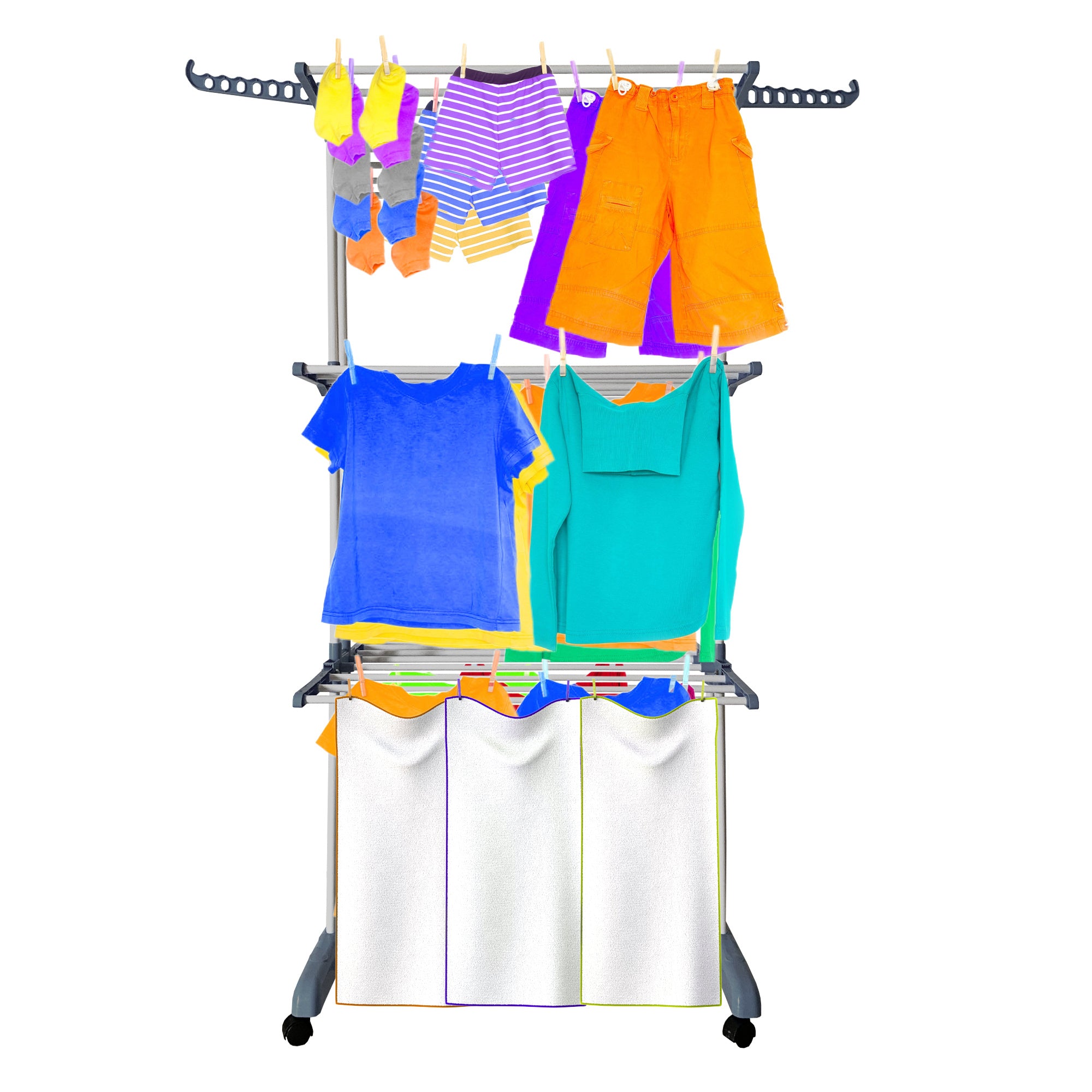 Tendedero Ropa Plegable Vertical XXL Nyana Home Ruedas Pivotantes 360º Multifuncional 4 Niveles y Alas Plegables Hasta 20 Metros de Secado Secadora de Ropa Tendedero de Ropa Tendal Exteriores Interiores Alas Laterales Plegables
