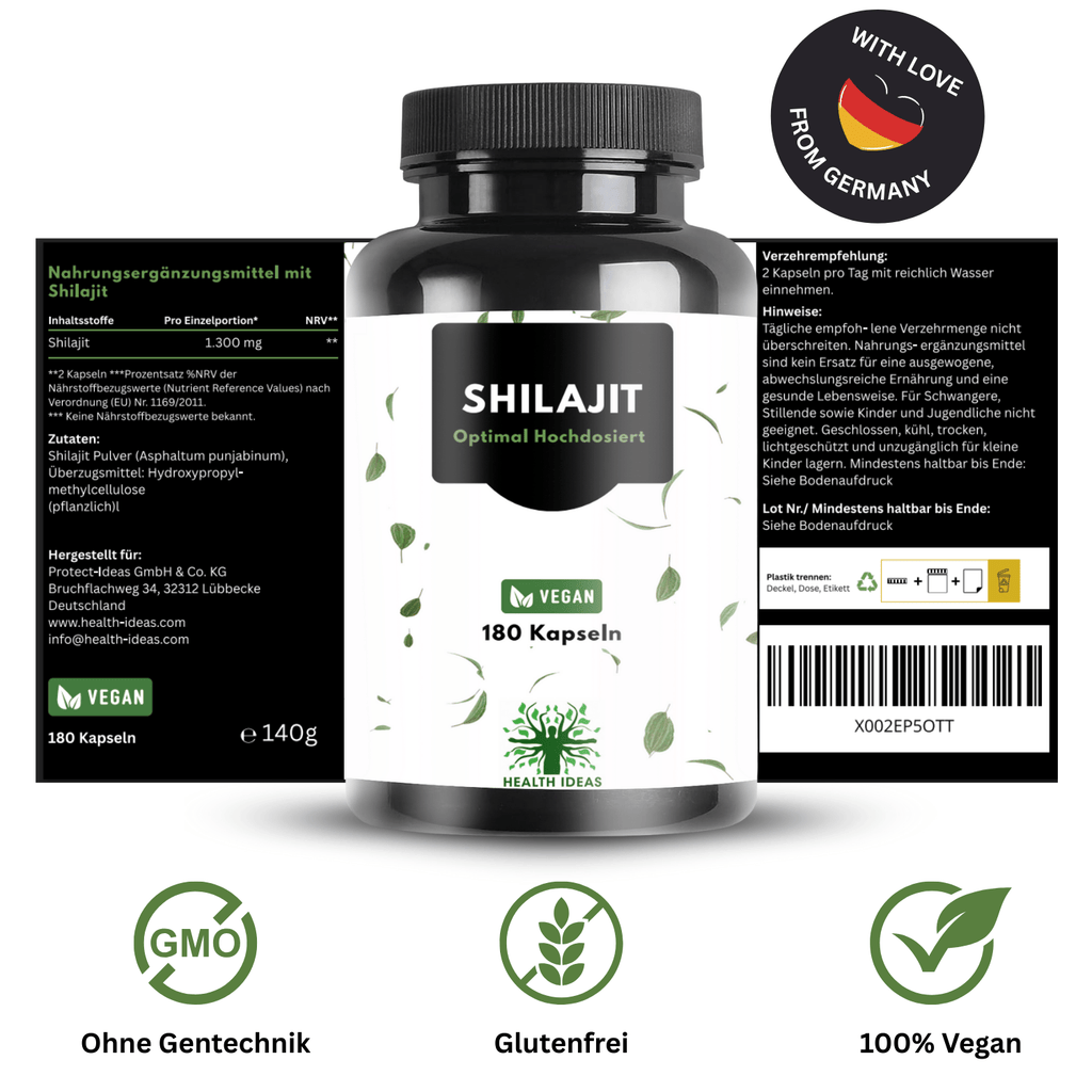 Cápsulas de Shilajit con Ácido Húmico y Minerales Traza – 1300 Mg por Dosis – 180 Cápsulas Veganas – Suplemento de Mumijo Shilajit para Adultos