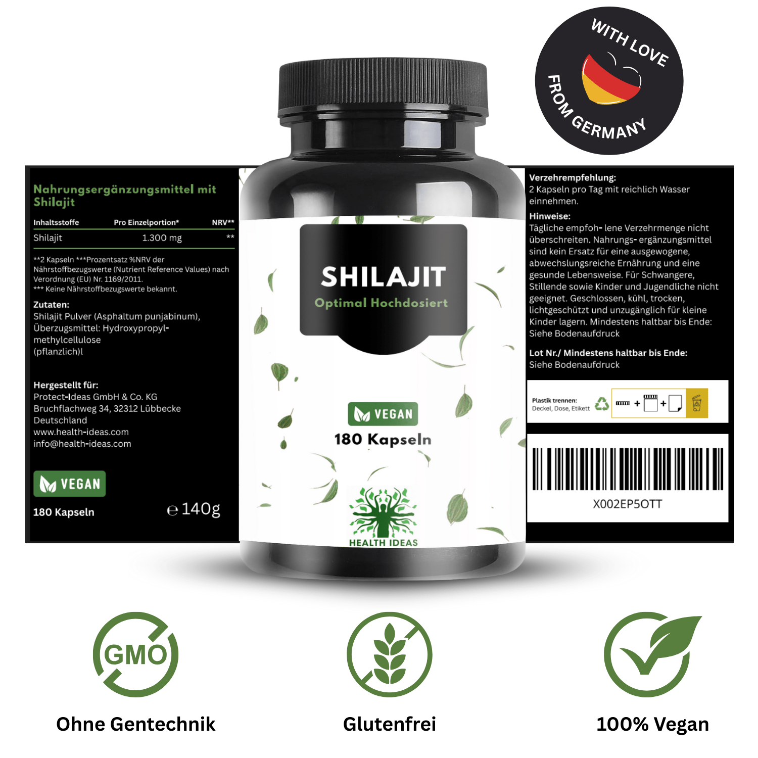 Cápsulas de Shilajit con Ácido Húmico y Minerales Traza – 1300 Mg por Dosis – 180 Cápsulas Veganas – Suplemento de Mumijo Shilajit para Adultos