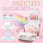 Silla de Oficina Rosa Adorable, Forma de Orejas de Gato con Respaldo de Patas de Gato - Silla Ergonómica Reclinable para Computadora, con Reposapiés Ajustable, Capacidad de Carga de 136.08 KG, Asiento Estético Exclusivo para Adultos, Máxima Comodidad
