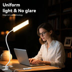 Lámpara de Mesa KEXIN con Pinza para Cama - 5W 48 LED Luz de Libro con 3 Modos y 13 Niveles de Intensidad, Lámpara de Escritorio Protectora de Ojos con Cuello Flexible 360°, Pinza para Mesa en Color